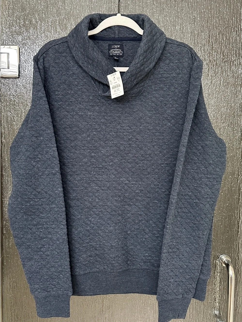 NWT J.Crew Quilted Fleece Pullover Shawl Collar Men’s Large Blue